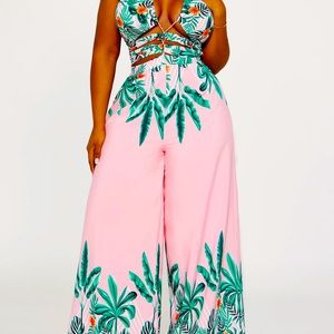 Maui Nights Halter Jumpsuit - Pink/Combo